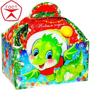 Детский новогодний подарок в картонной упаковке весом 950 грамм по цене 823 руб
